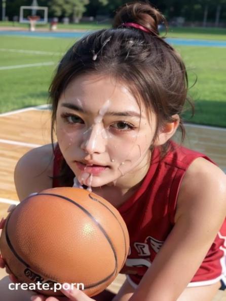 burning basketball field, Cumshot, Hair bun AI Porn