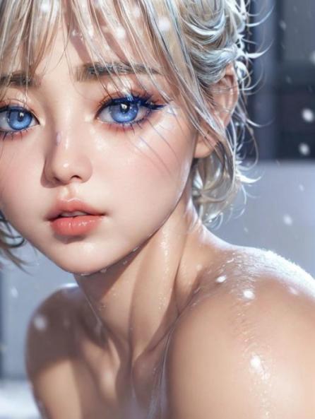 bathing, stunning face, focus on face AI Porn