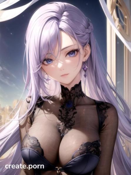 Light purple hair with dark blue eyes, wearing a dress AI Porn